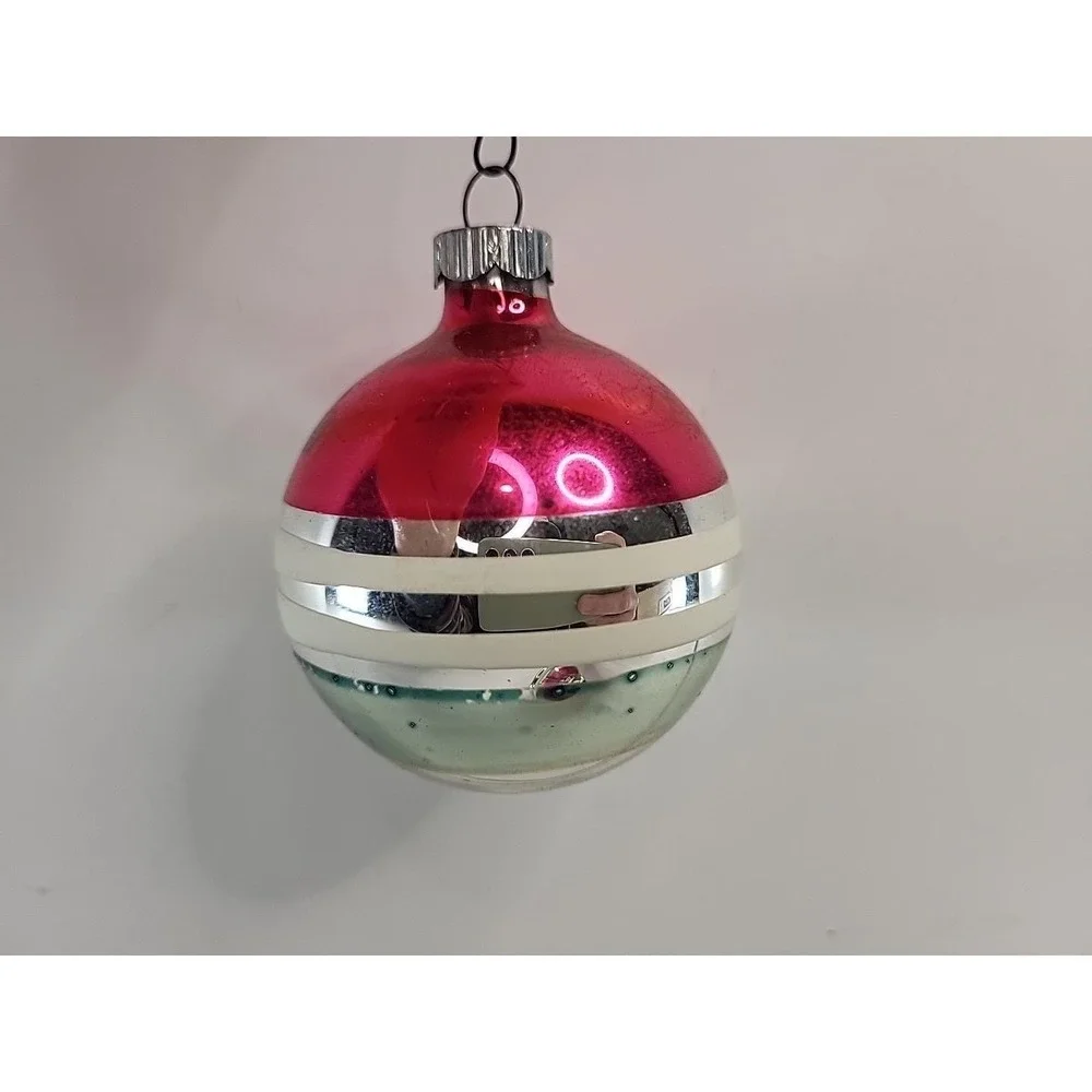 Shiny Brite UFO & Ball Mercury Glass Christmas Ornaments USA Lot of 2 Vintage